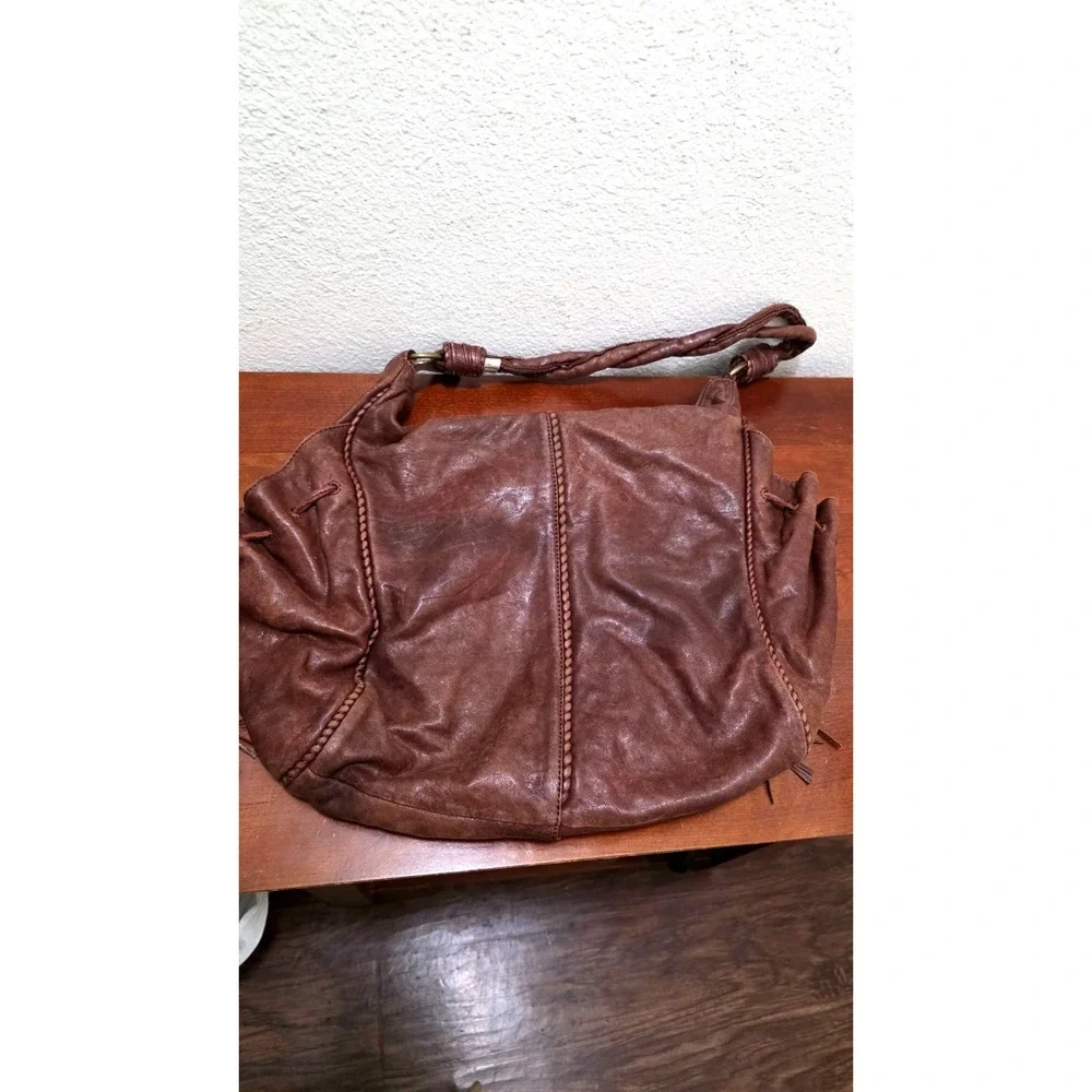Hobo International Brown Leather Shoulder Bag With Fringe Detail & Interior Pock